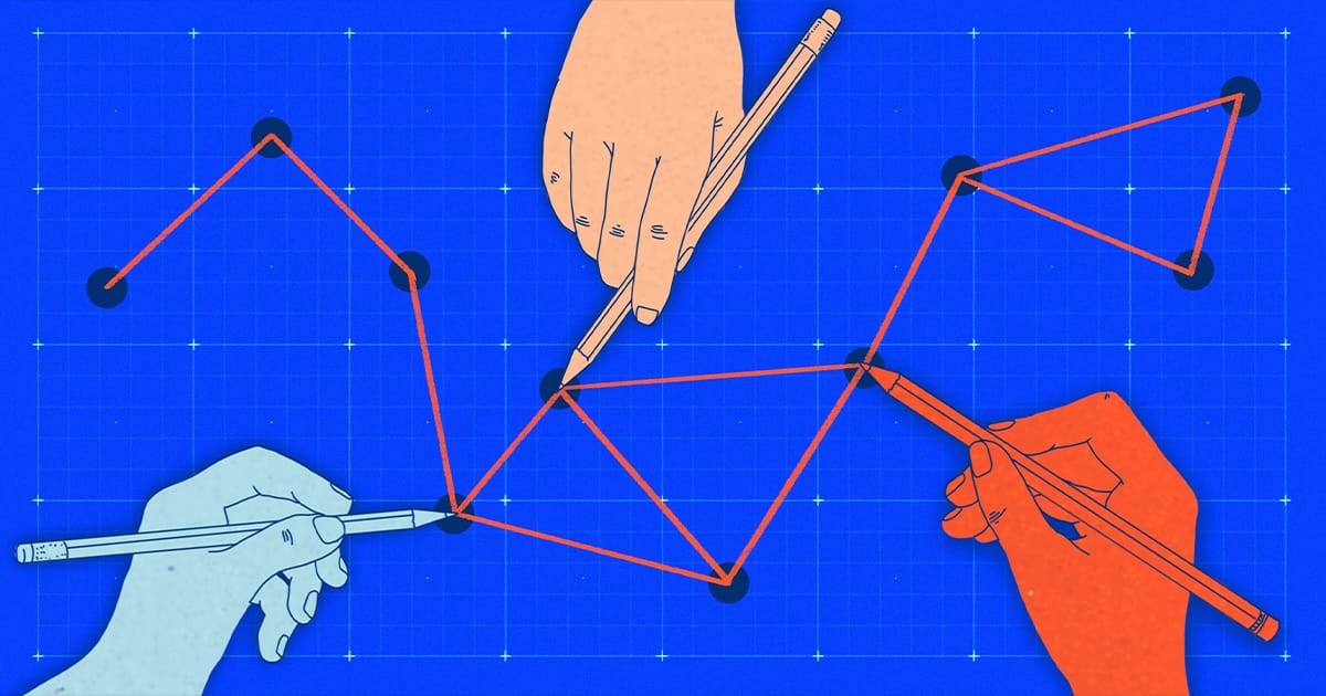 hands drawing connections between points and nodes