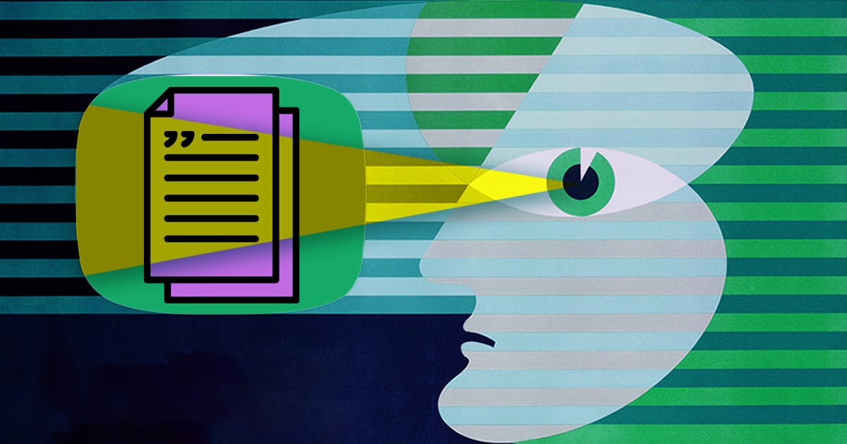 stylised face in profile, reading a newsletter